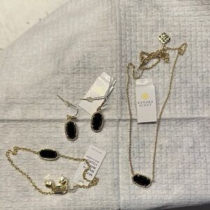 Kendra Scott Black and Gold Earrings, necklace, and bracelet